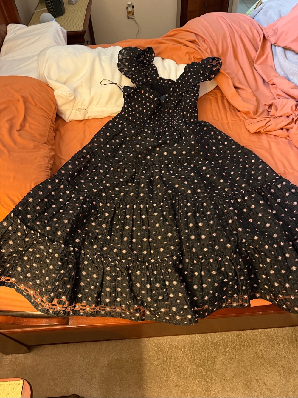 Crown Black Maxi Dress with Pink Floral Print